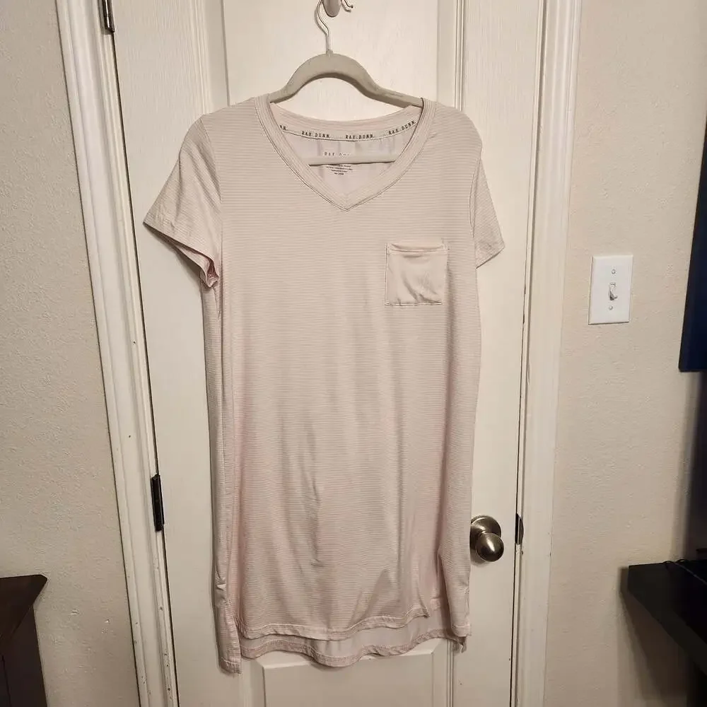 Rae Dunn Pink Striped Short Sleeve V-Neck Sleepshirt with Love Pocket
